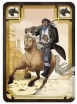 Homme élégant à cheval, tenant un fusil, illustration de carte