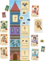 Plateau de jeu tour mystérieuse avec cartes de personnages