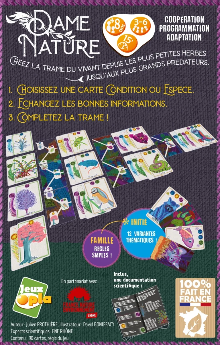 Jeu de cartes éducatif Dame Nature avec cartes colorées écosystème