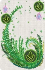 Illustration botanique avec plantes vertes et gouttes d'eau roses