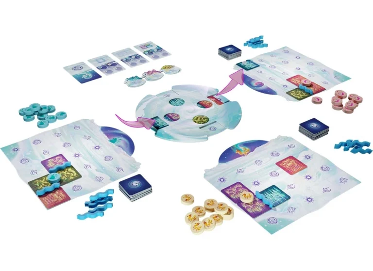 Jeu de société complet avec plateaux, cartes et pions colorés
