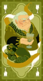 Personnage de conte de fées tenant un verre de vin élégant