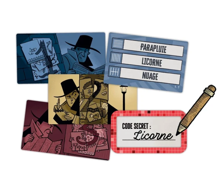 Jeu de société avec cartes illustrées et code secret licorne