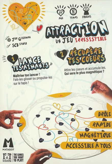 Affiche jeu Attraction avec cœurs magnétiques colorés
