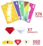Jeu de cartes colorées avec diamants et jetons